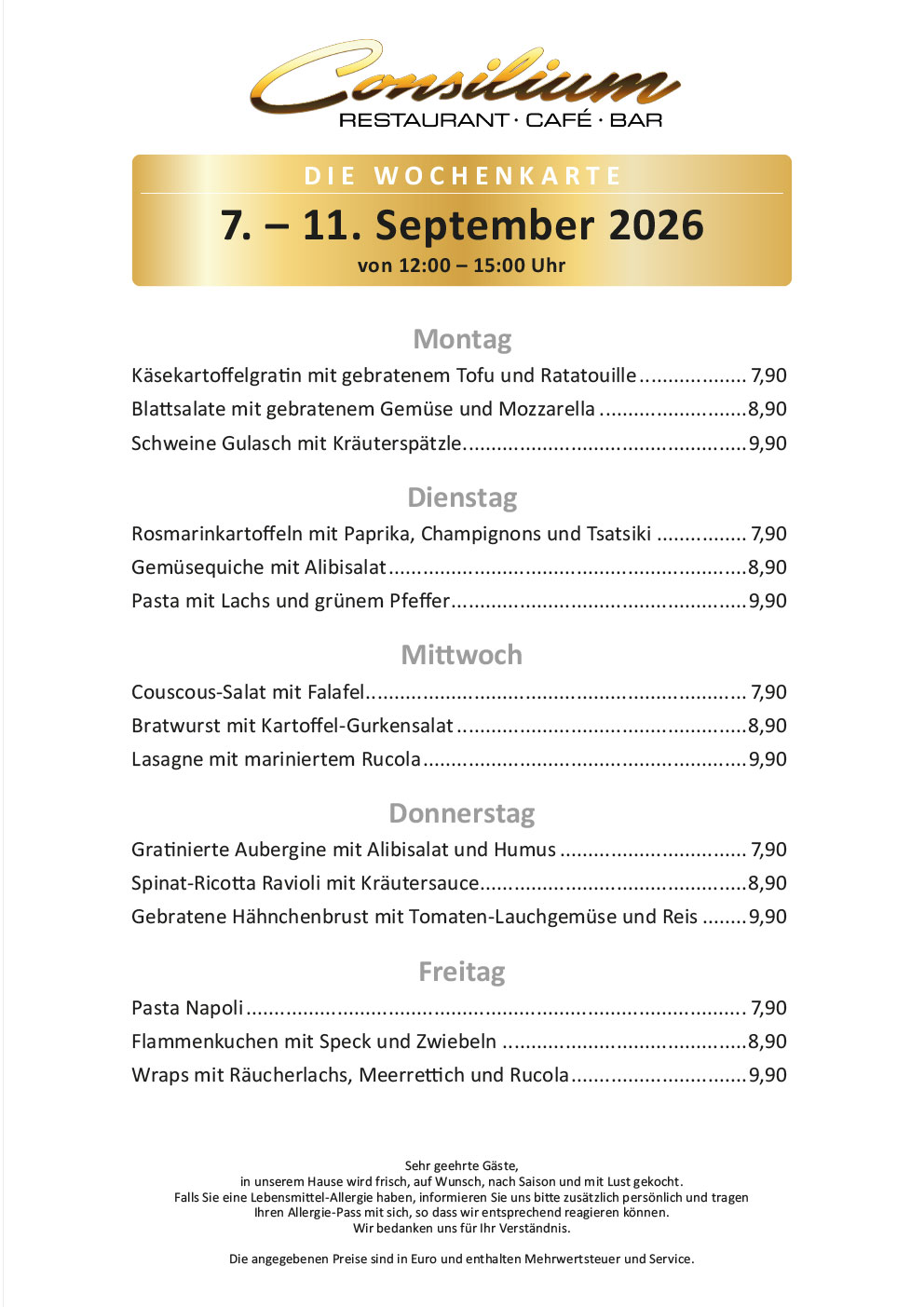 Wochenkarte CONSILIUM