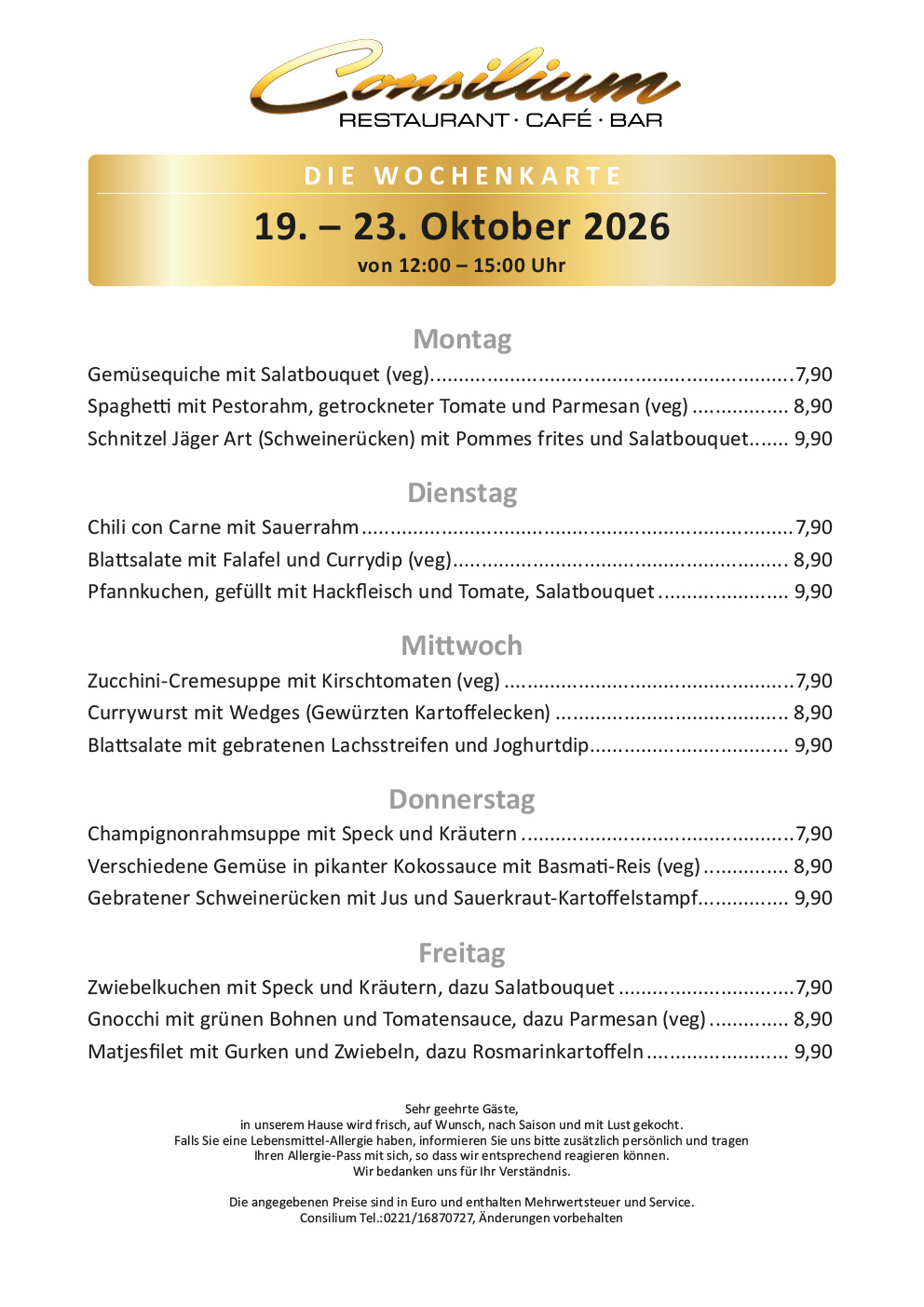 Wochenkarte CONSILIUM