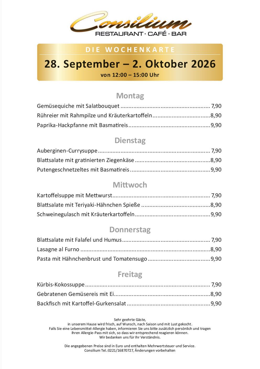 Wochenkarte CONSILIUM